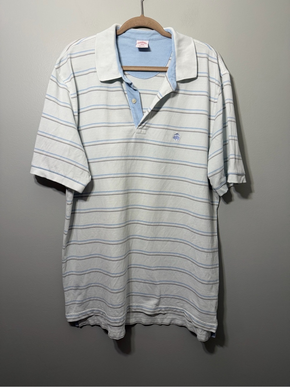 Brooks Brothers White Polo with Light Blue Stripe and Collar Accents